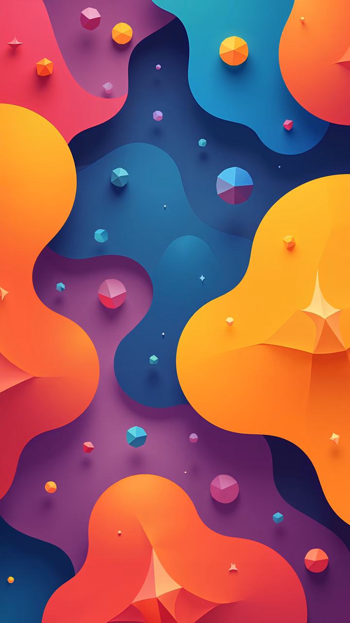 Vibrant abstract shapes in bold colors create a dynamic and playful composition.