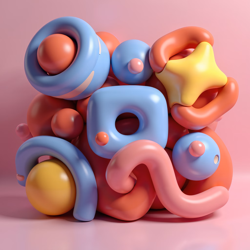 Vibrant, playful shapes in pastel hues create a joyful and modern abstract illustration.