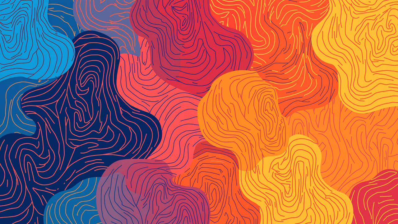 Vibrant abstract waves in bold colors, dynamic and energetic.