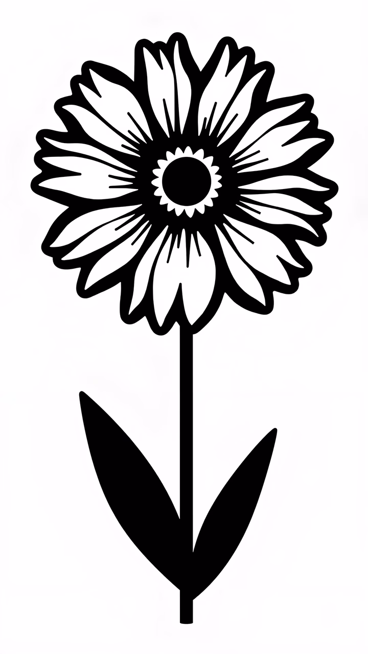 Minimalist black and white daisy illustration