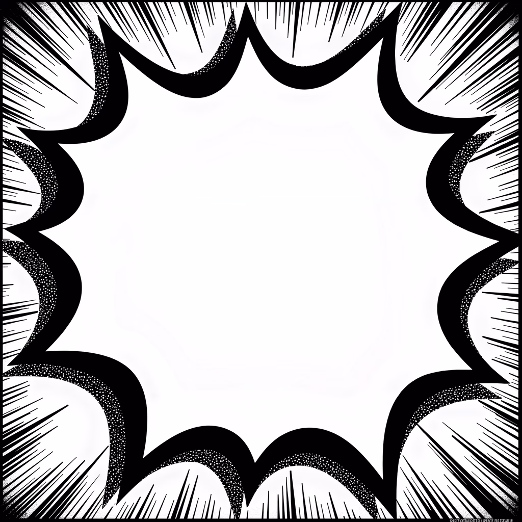 Bold black scalloped frame with textured dots on a white background.