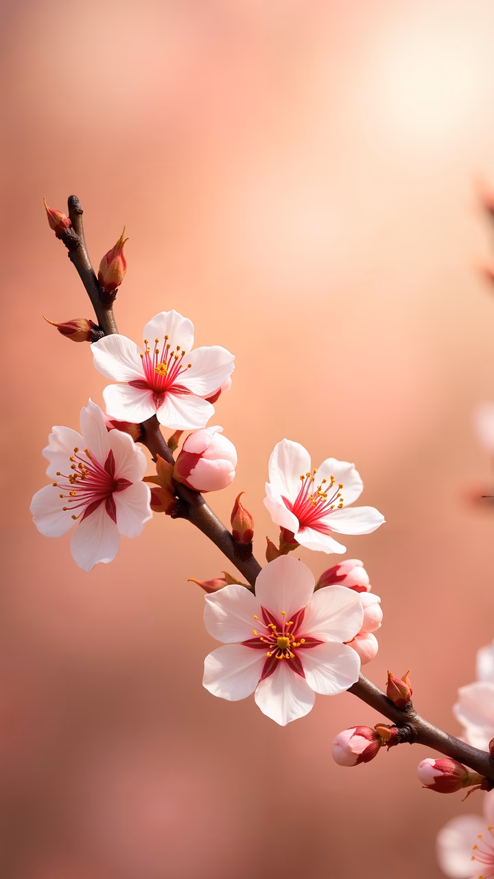 Delicate cherry blossoms in soft pink hues, capturing the essence of spring.