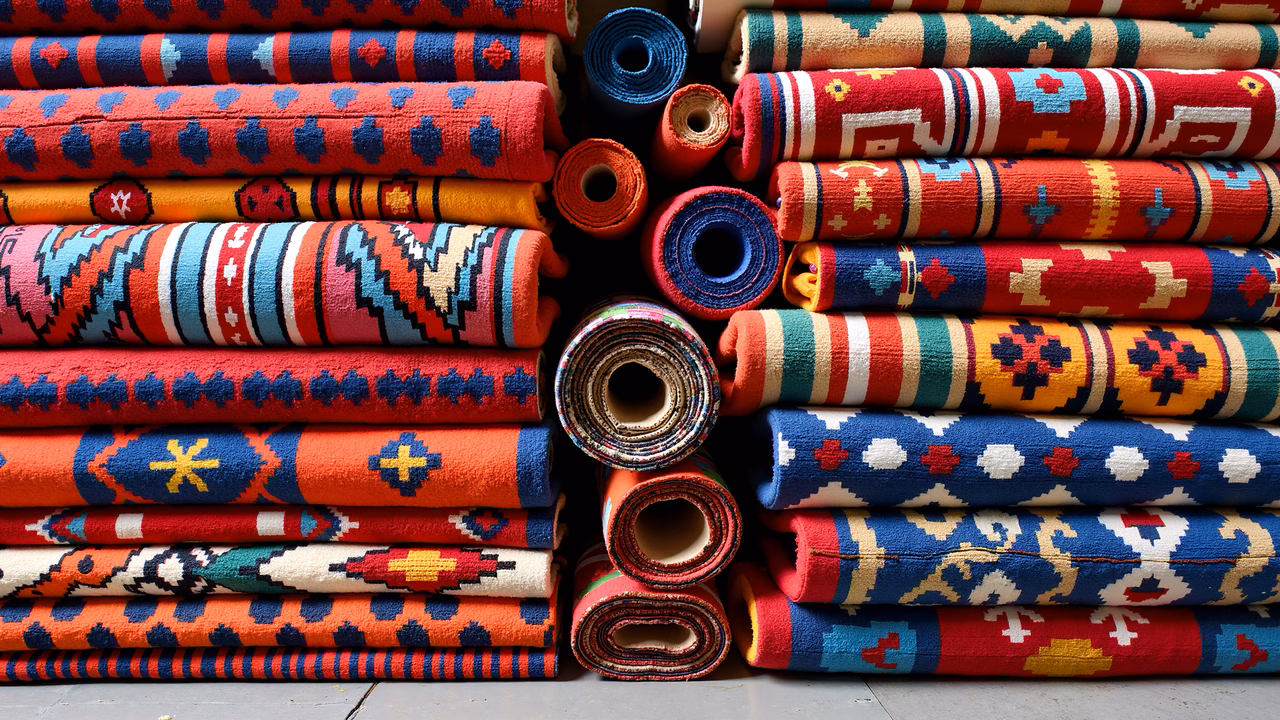 Vibrant, colorful, geometric-patterned carpets