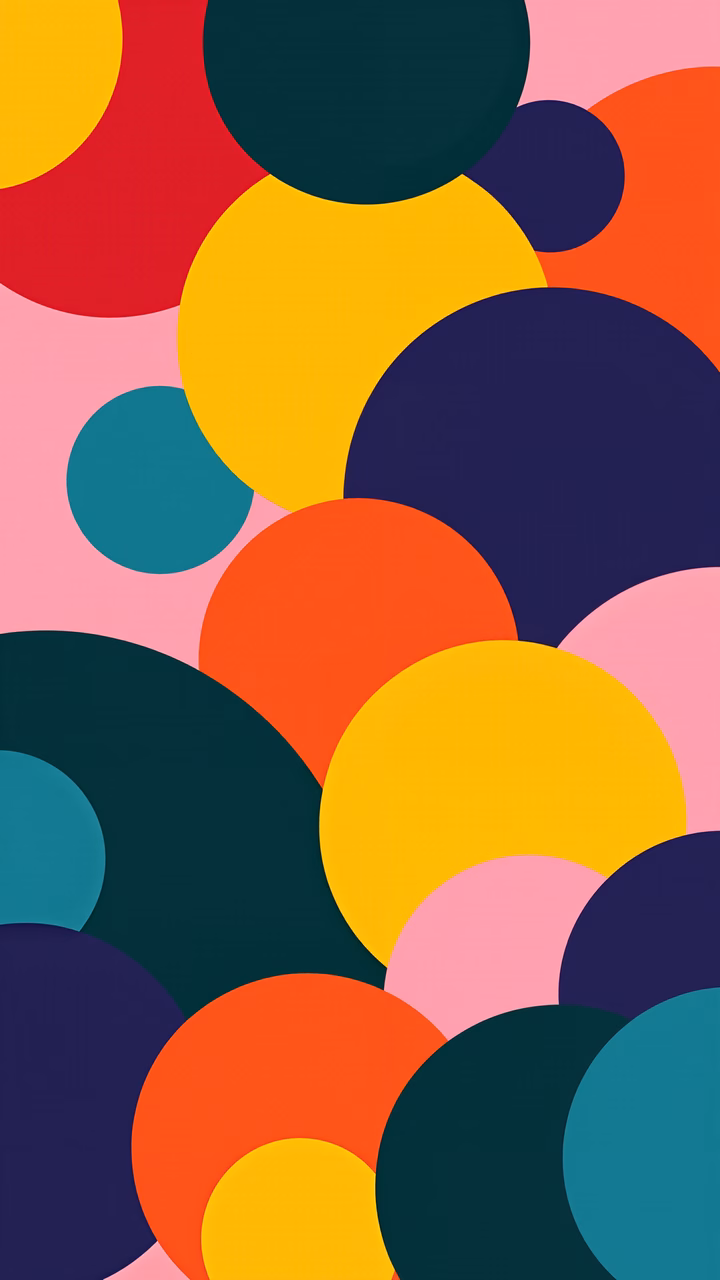 Vibrant circles in bold colors create a dynamic and playful abstract artwork.