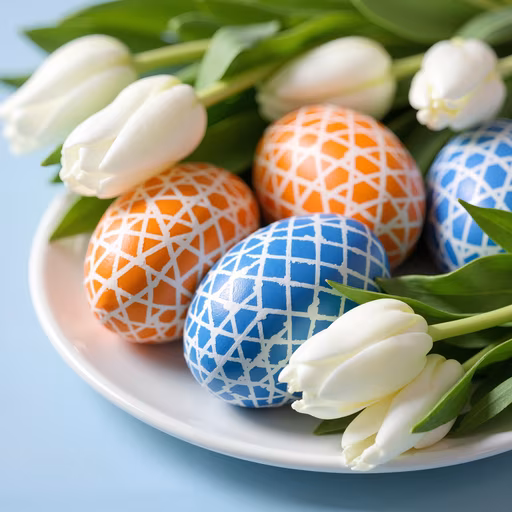 Colorful Easter Eggs with Tulips