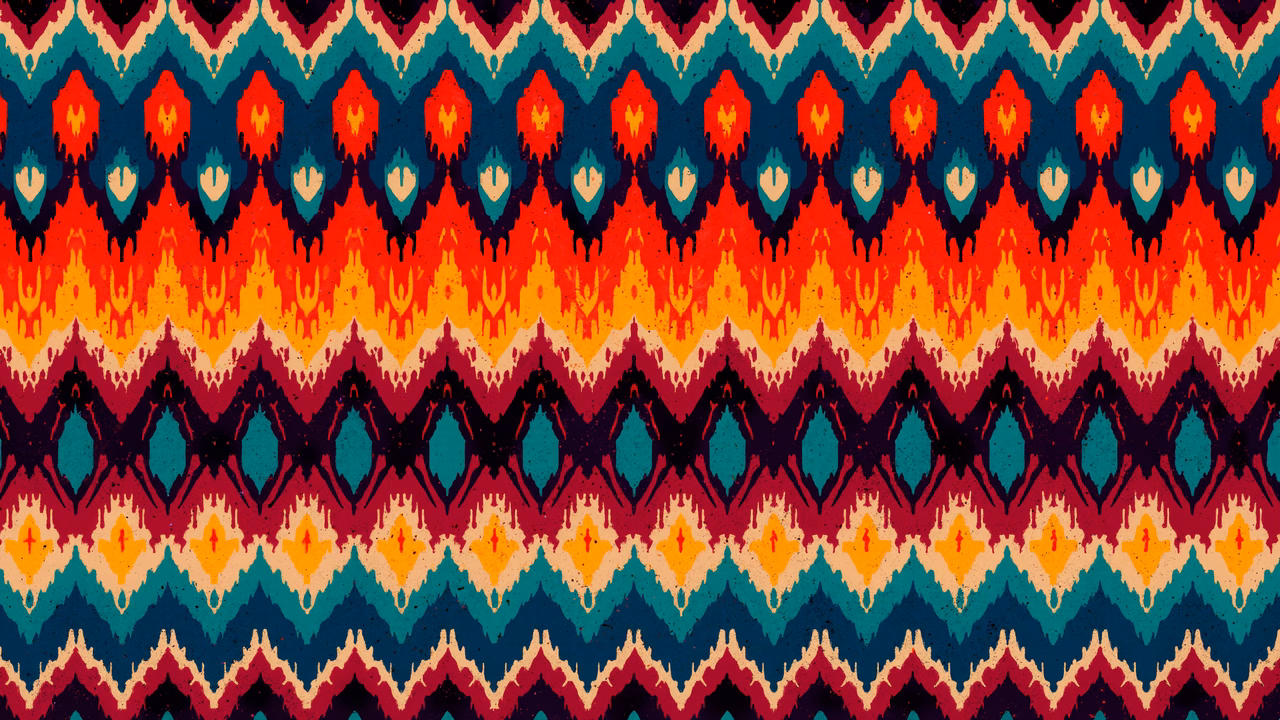 Vibrant geometric pattern with bold colors and intricate designs.