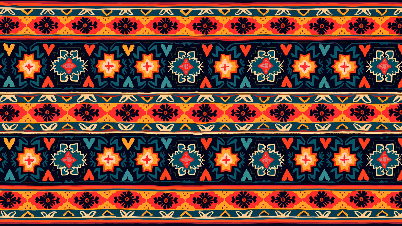 Vibrant ethnic pattern with bold colors and intricate designs