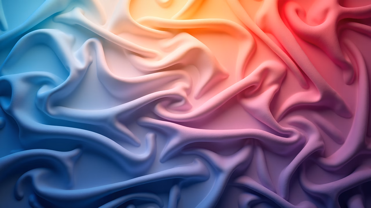 Vibrant abstract illustration of flowing fabric in cool and warm tones.