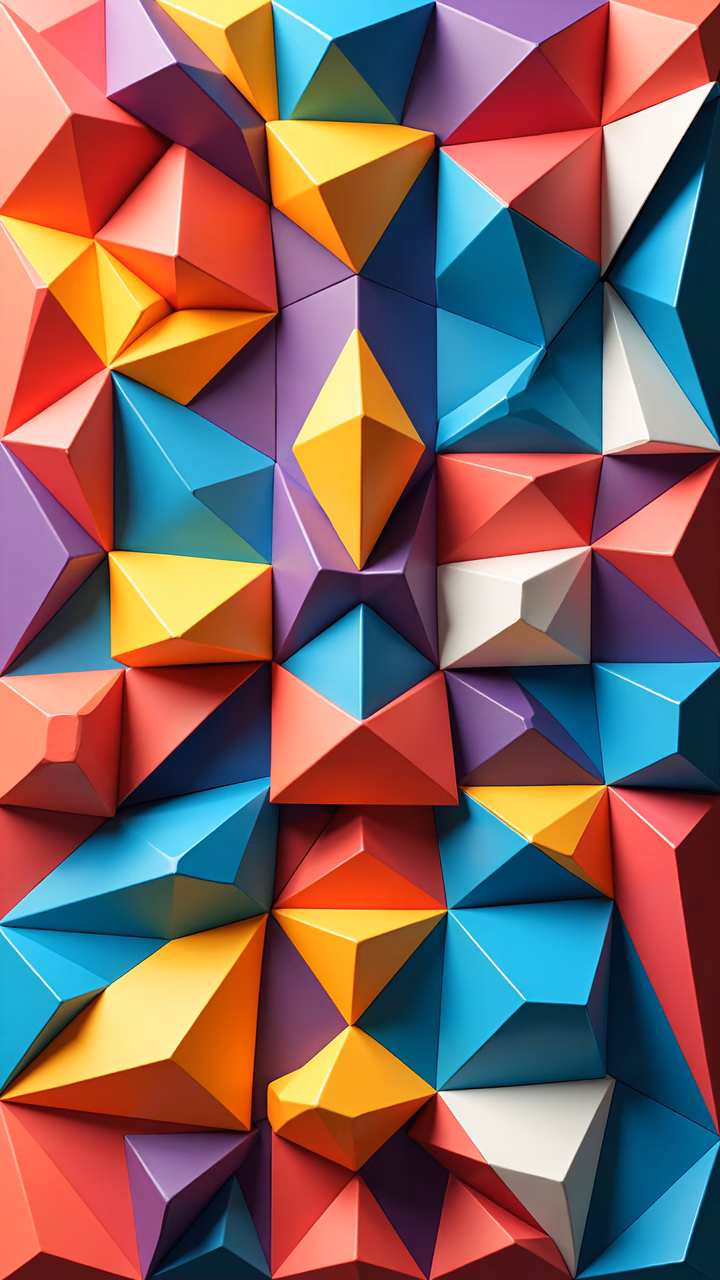 Vibrant geometric polygons in a chaotic pattern, showcasing modern abstract art.