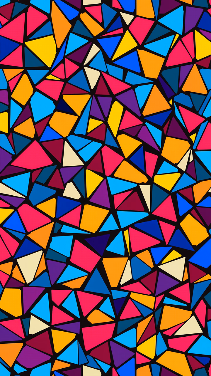 Vibrant mosaic of colorful triangles creating a lively and creative abstract artwork.