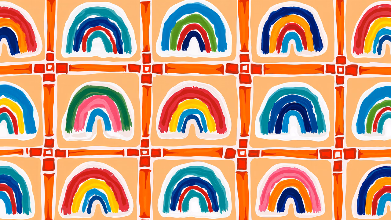 Vibrant rainbow pattern on a beige background, perfect for a cheerful and playful design.