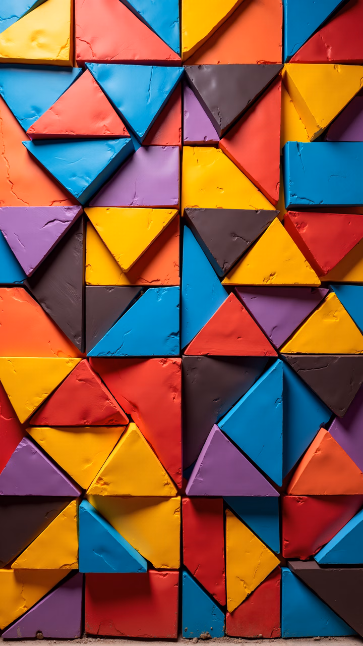 Vibrant mosaic of colorful triangles creating a dynamic and energetic visual experience.