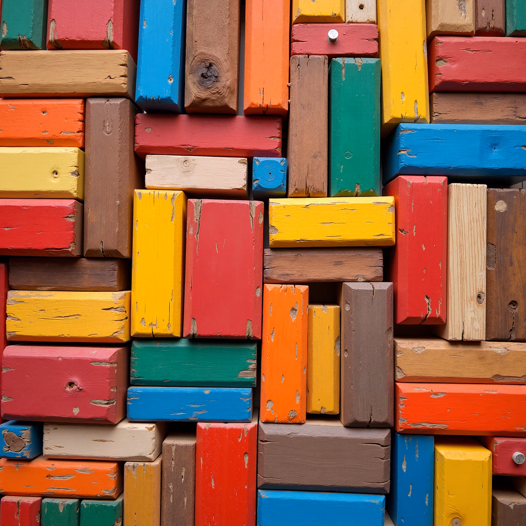 Brightly colored wooden blocks create a playful and nostalgic scene.