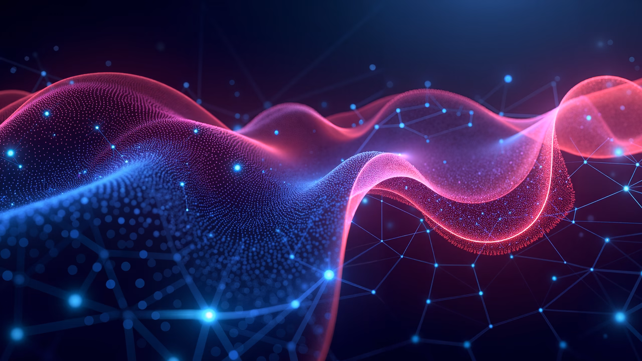 Vibrant digital waves in a futuristic network design.