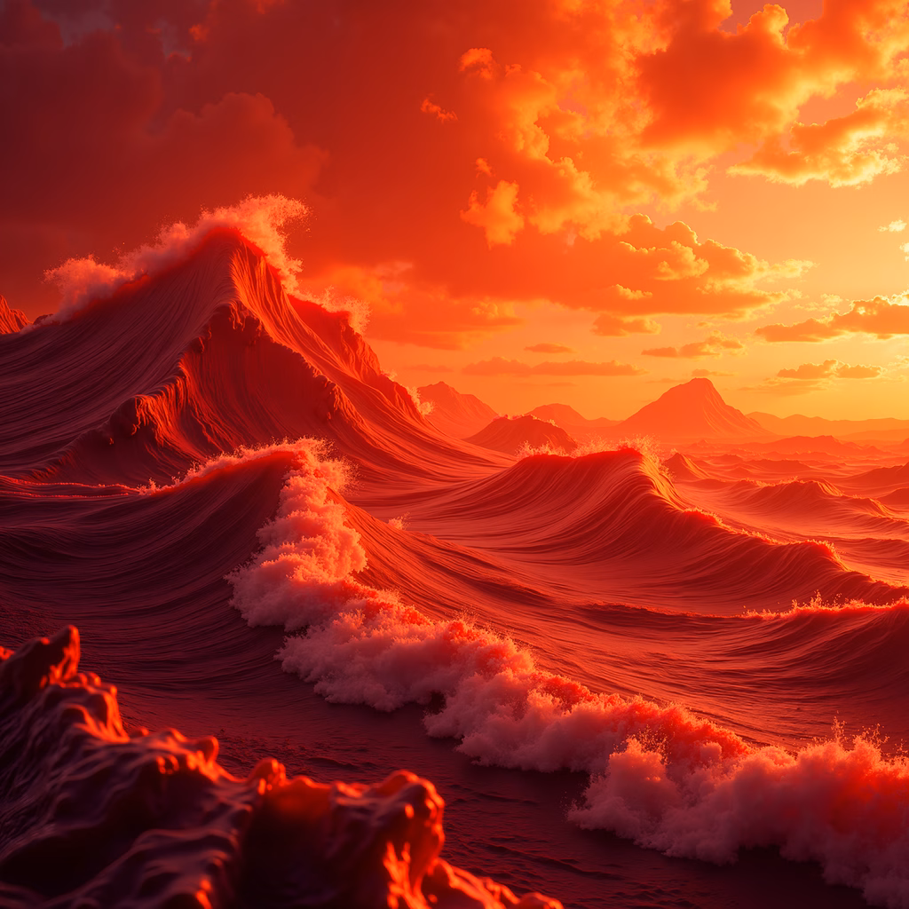 Fiery ocean waves in a dramatic illustration