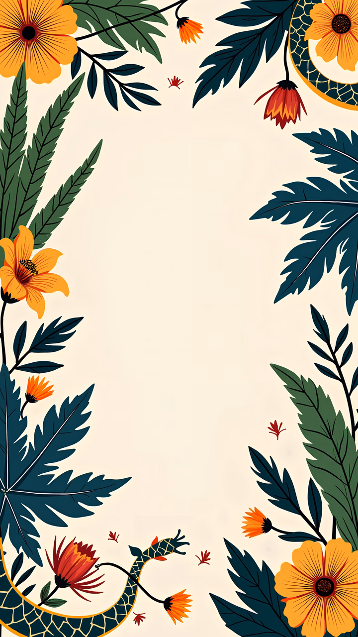 Vibrant floral frame illustration with bold colors and intricate details.