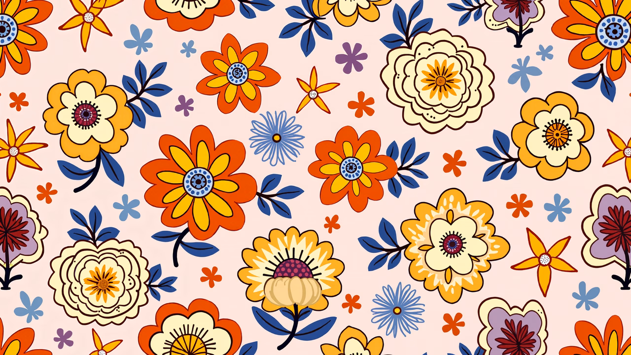 Brightly colored floral illustration with intricate details and a cheerful vibe.