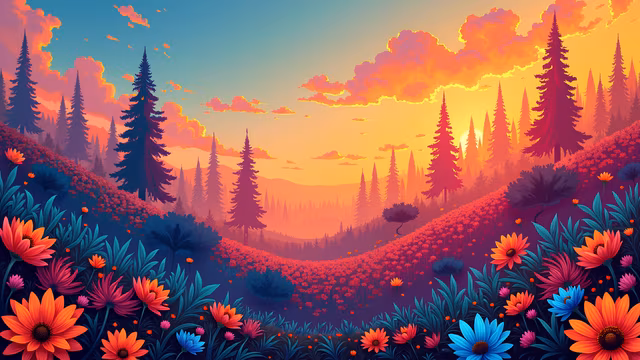 Forest Sunset Illustration