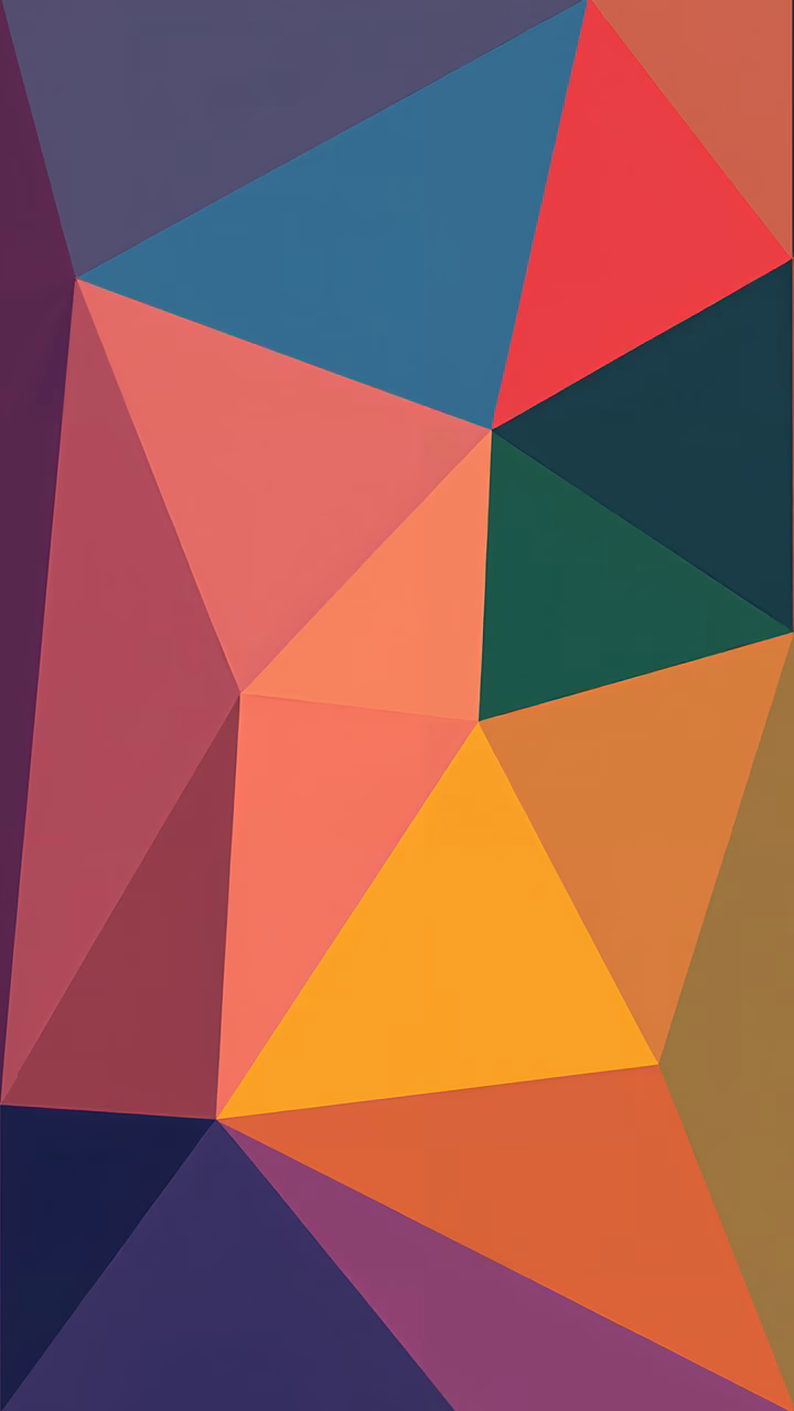 Bold geometric shapes in vibrant colors create a dynamic and harmonious abstract artwork.