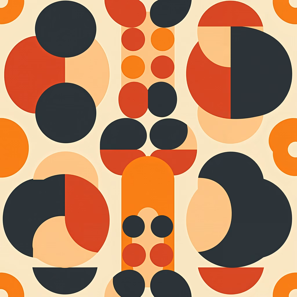 Bold geometric shapes in vibrant colors create a modern abstract artwork.