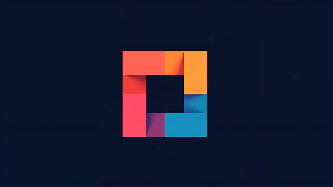 Vibrant geometric squares on a dark background create a modern abstract composition.