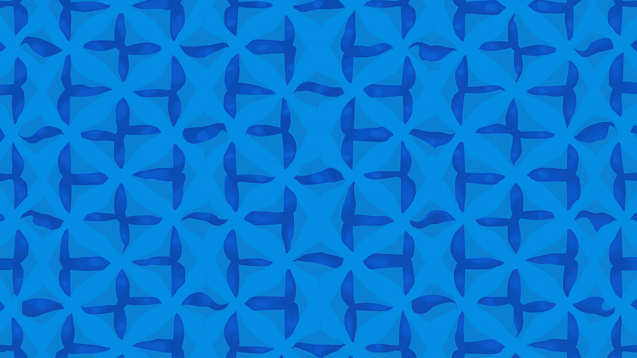 A soothing geometric blue pattern with intricate designs and varying shades of blue.