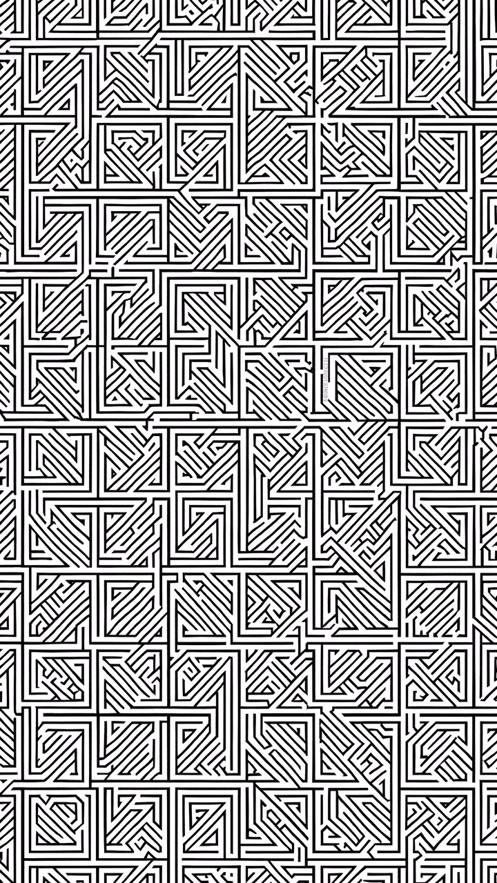 Complex geometric maze in black and white, challenging and precise.