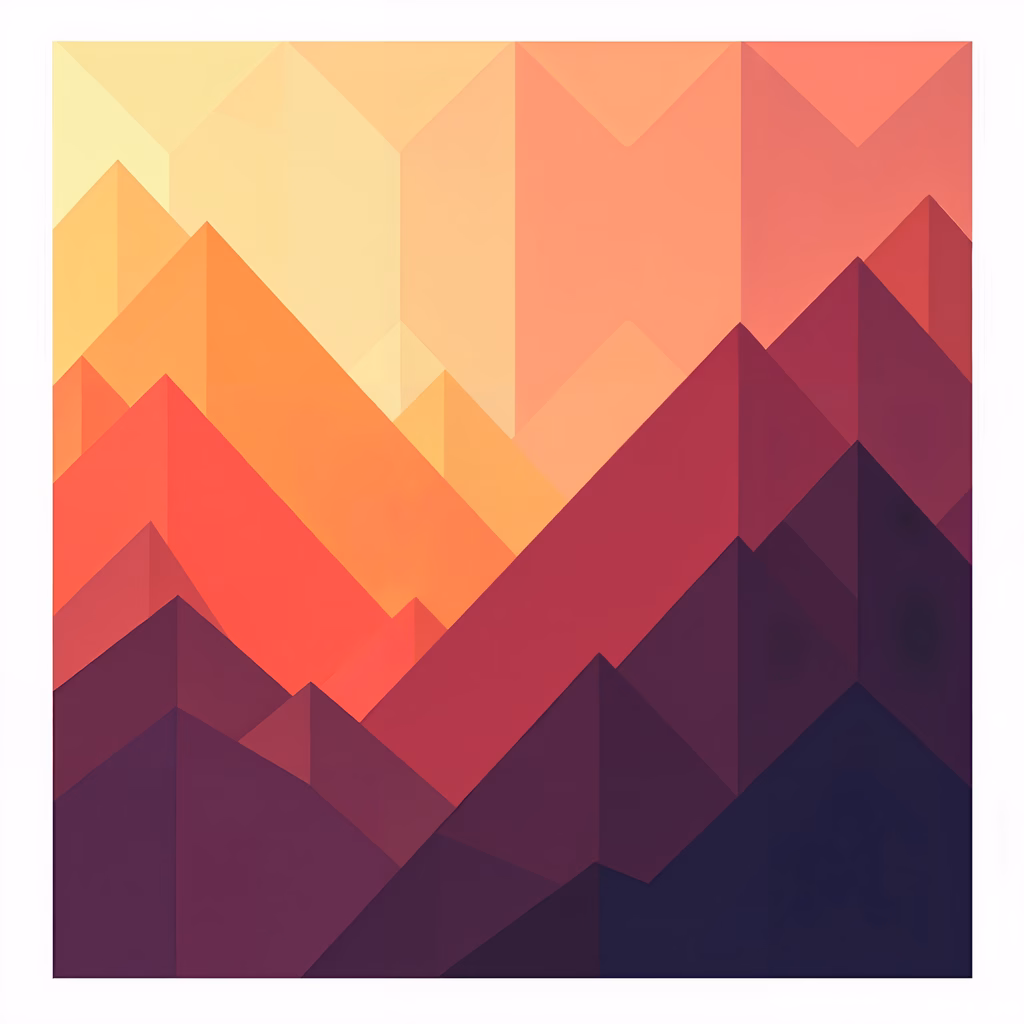Abstract geometric mountains in warm tones, serene landscape illustration.