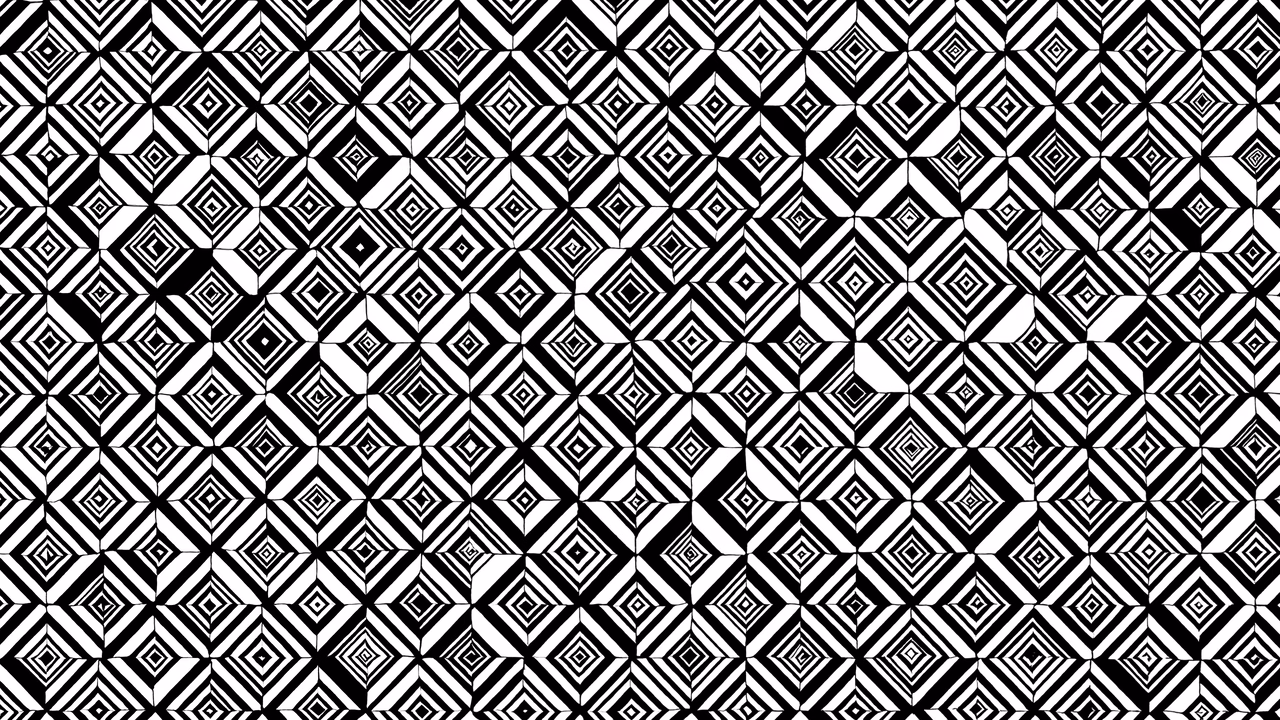 Repeating geometric shapes in black and white create a hypnotic optical illusion.