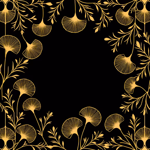 Golden Ginkgo Leaves on Black