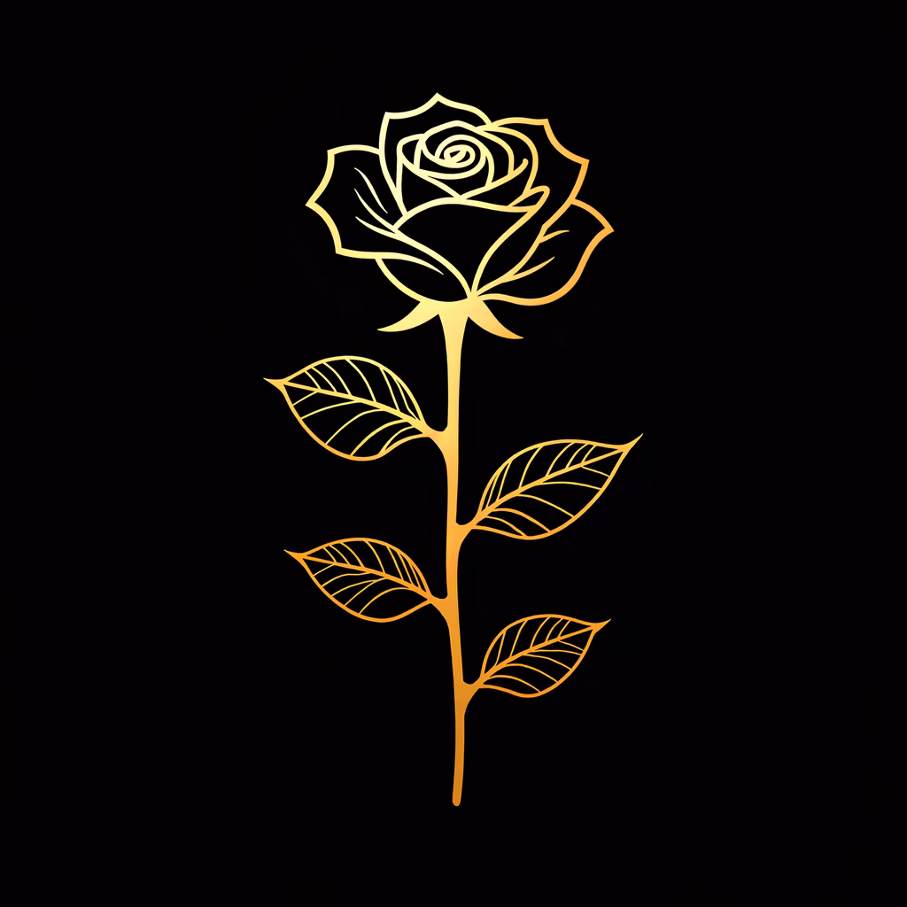 Golden rose silhouette on a black background, elegant and sophisticated.
