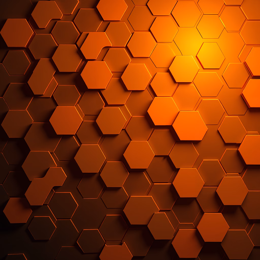 Abstract hexagonal pattern in warm oranges and browns, evoking warmth and depth.