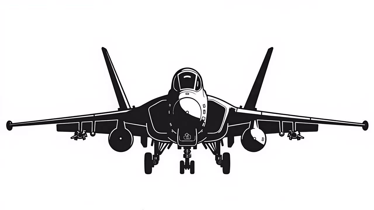 Monochrome illustration of a jet fighter with detailed weapons and aerodynamic design.