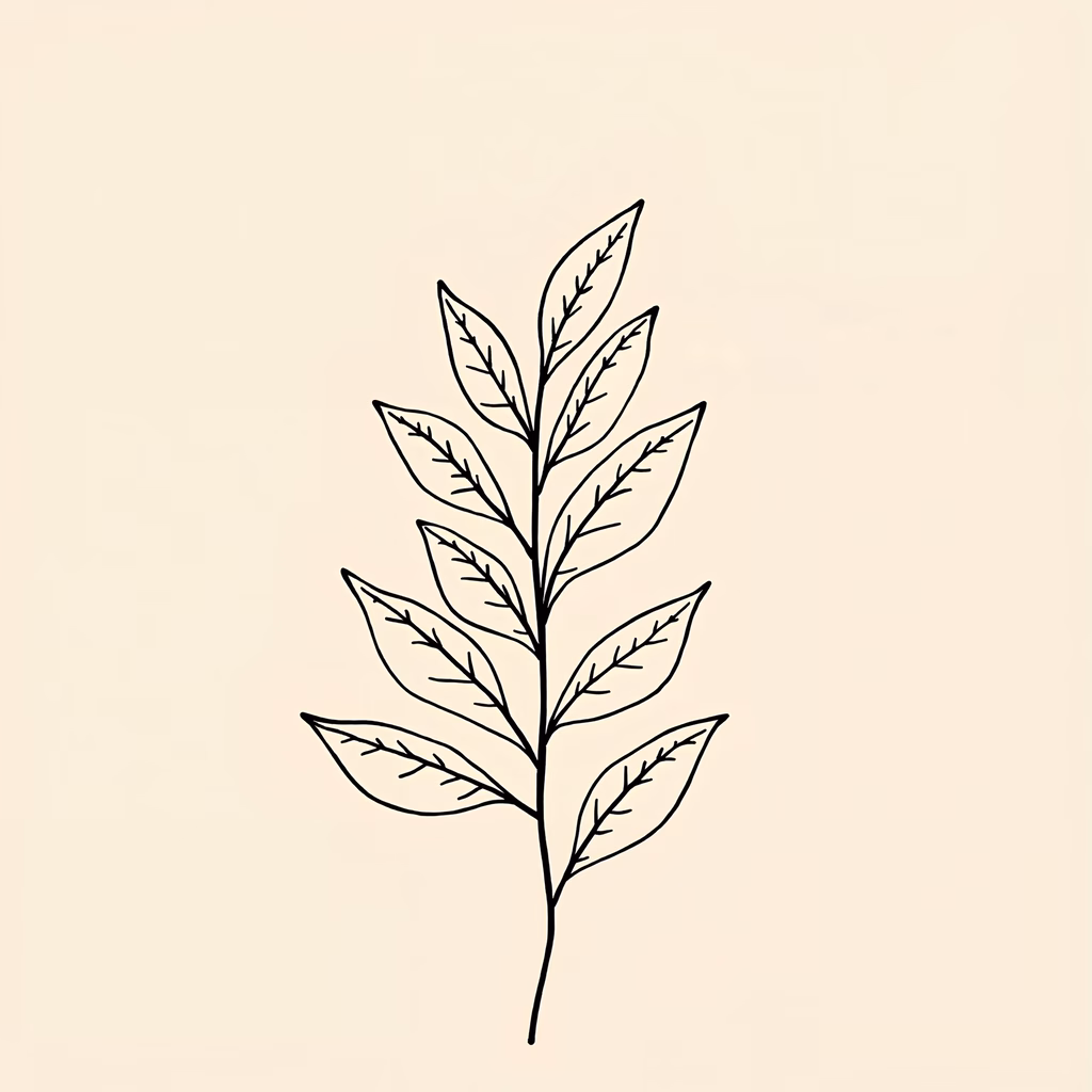 Minimalist leaf branch illustration on beige background