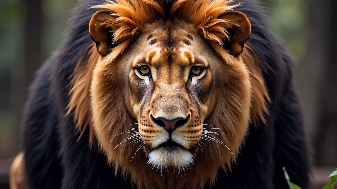 Close-up portrait of a majestic lion, highlighting its golden fur and piercing eyes.