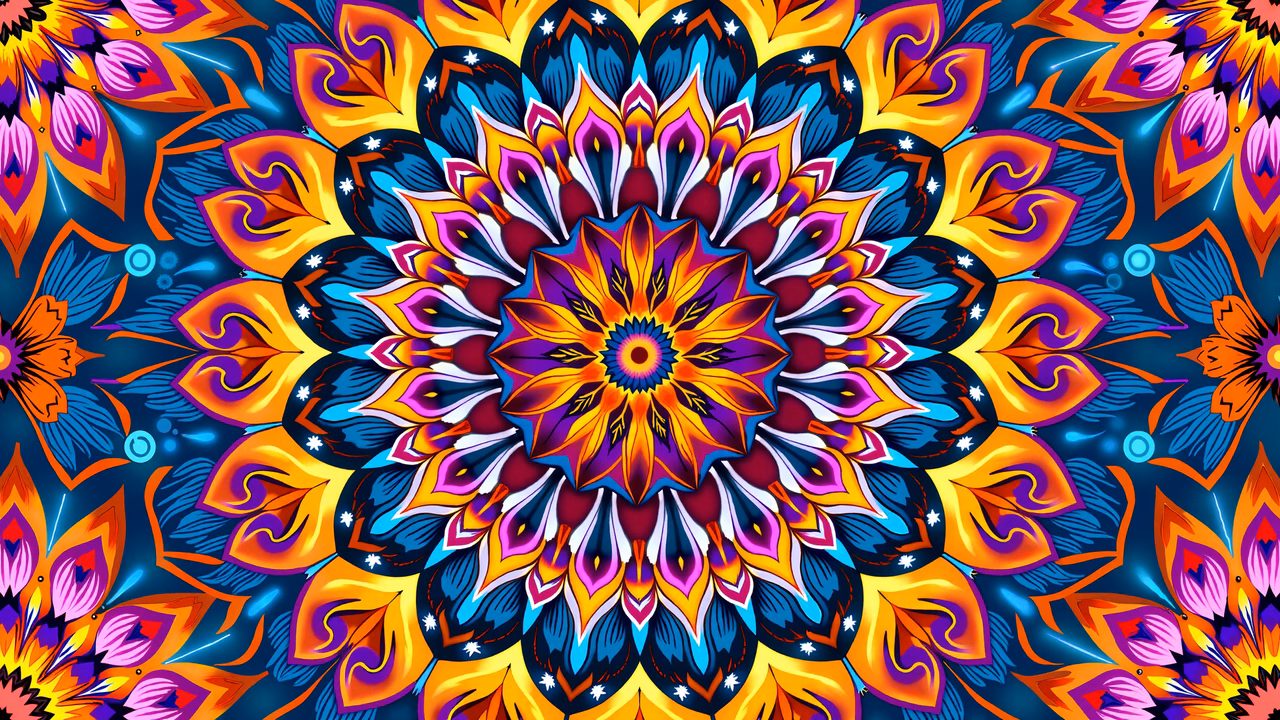 Vibrant and detailed mandala artwork with bold colors and intricate patterns.