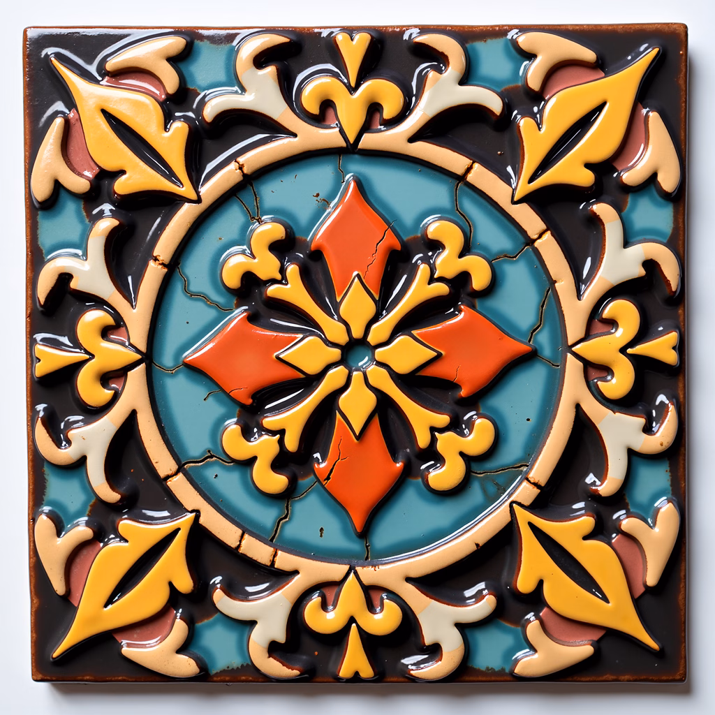 Intricate mandala tile with vibrant colors and detailed craftsmanship.