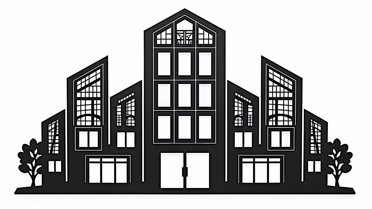 Minimalist modern architecture illustration in black and white.