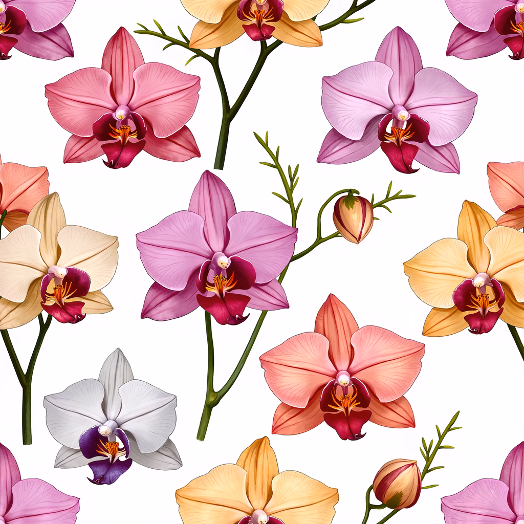 Vibrant orchid illustration featuring detailed floral art in various colors.