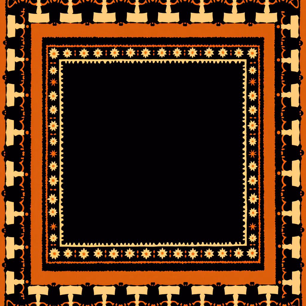 Detailed ornate frame with intricate geometric and floral patterns in warm tones.