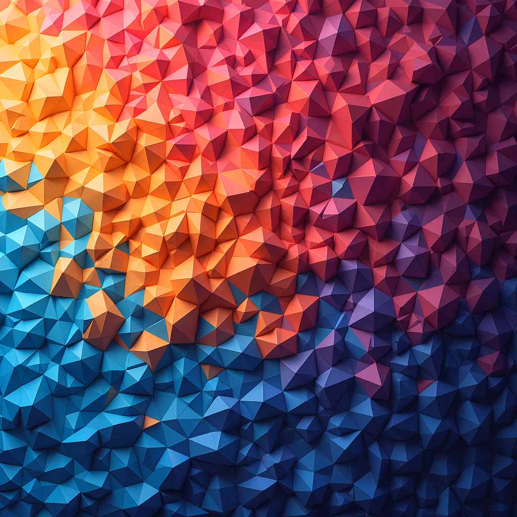 Vibrant polygonal gradient transitioning from warm to cool colors.