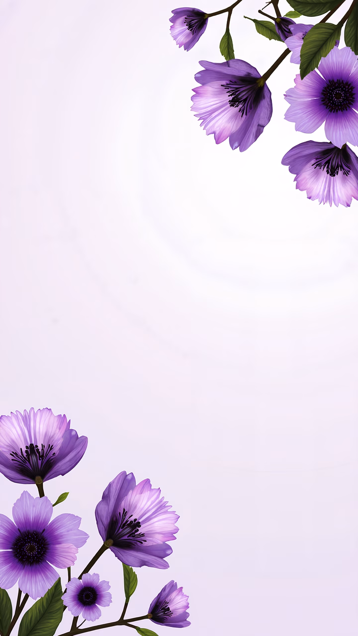 Delicate purple flowers on a soft pink background, creating a serene floral illustration.