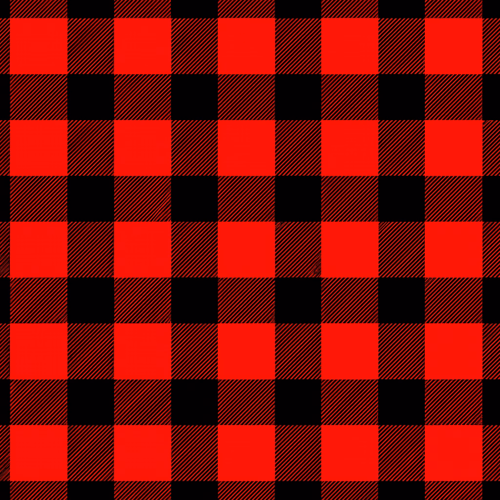 Bold red and black checkered pattern inspired by traditional tartan designs.