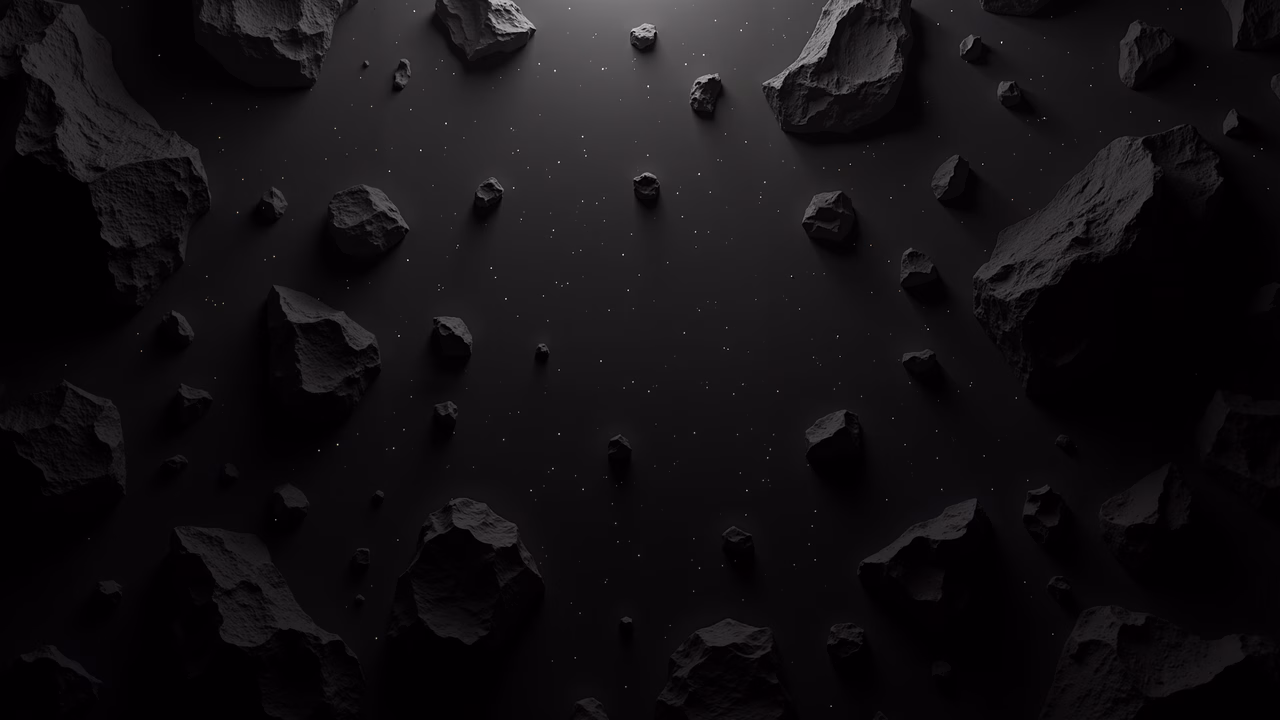 Asteroids floating in the vastness of space, evoking a sense of solitude and infinity.