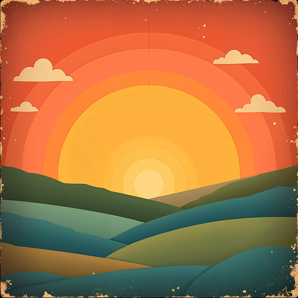 A peaceful sunset over rolling hills, capturing tranquility and warmth.