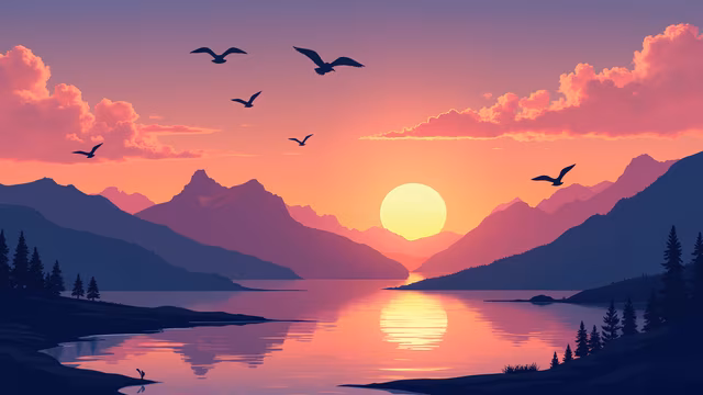 Sunset Over Mountains