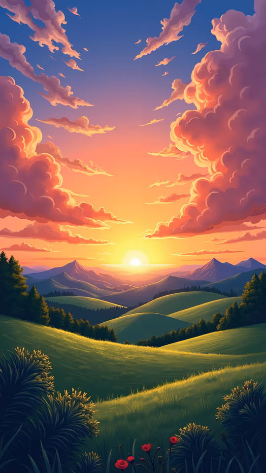 Sunset Over Rolling Hills
