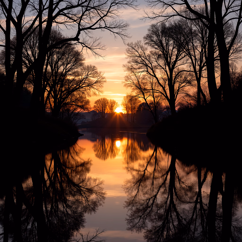 Serene sunset captured in a reflective landscape.
