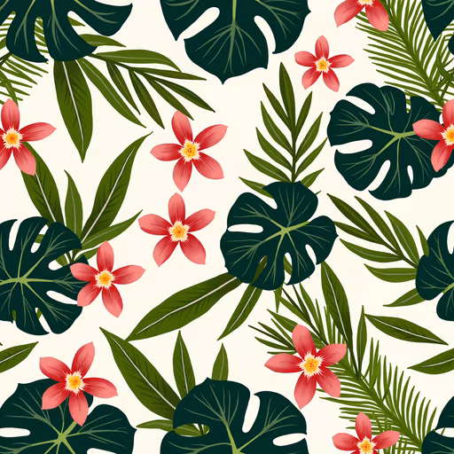 Tropical Leaves and Flowers Illustration
