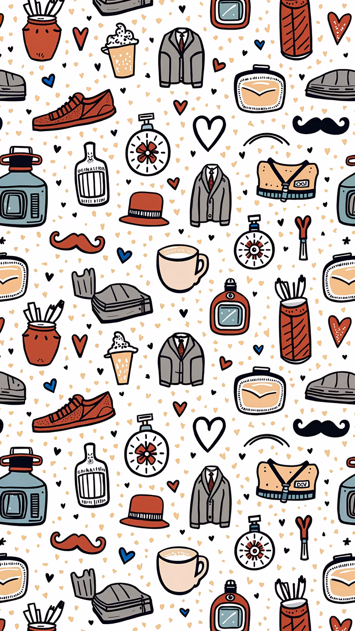 Vintage-inspired accessories in a playful, hand-drawn style.